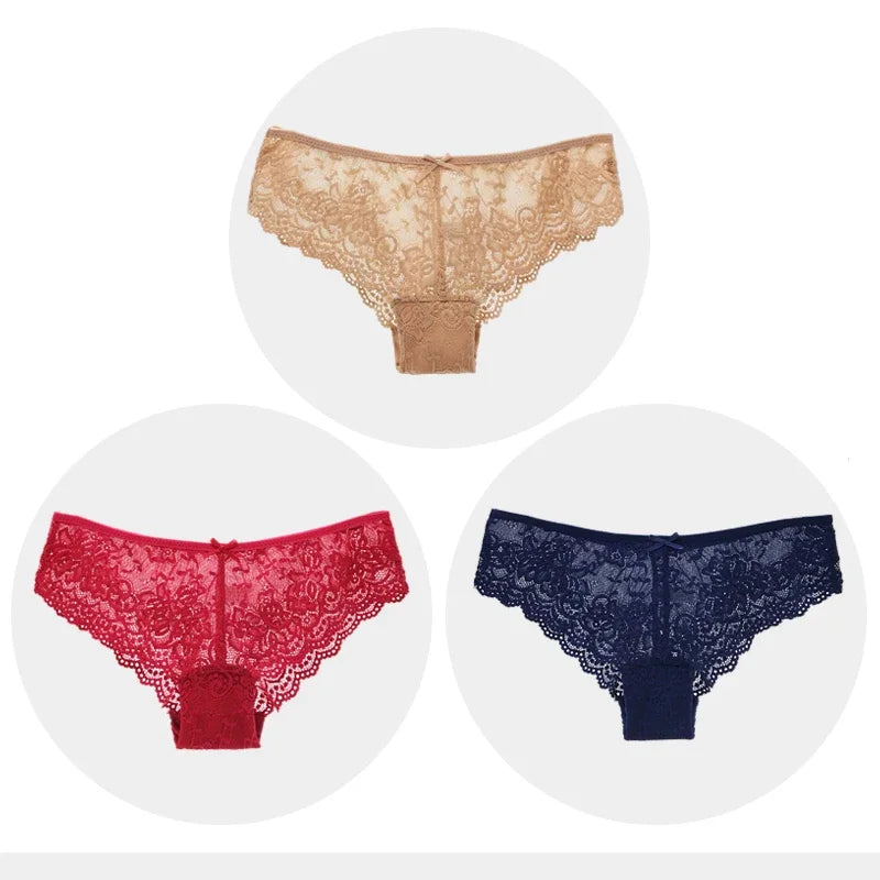 Fashion Sexy Full Lace Panties Transparent Women Briefs Female Hollow Out Low Cut Panty Breathable Bow Wholesale Underwear