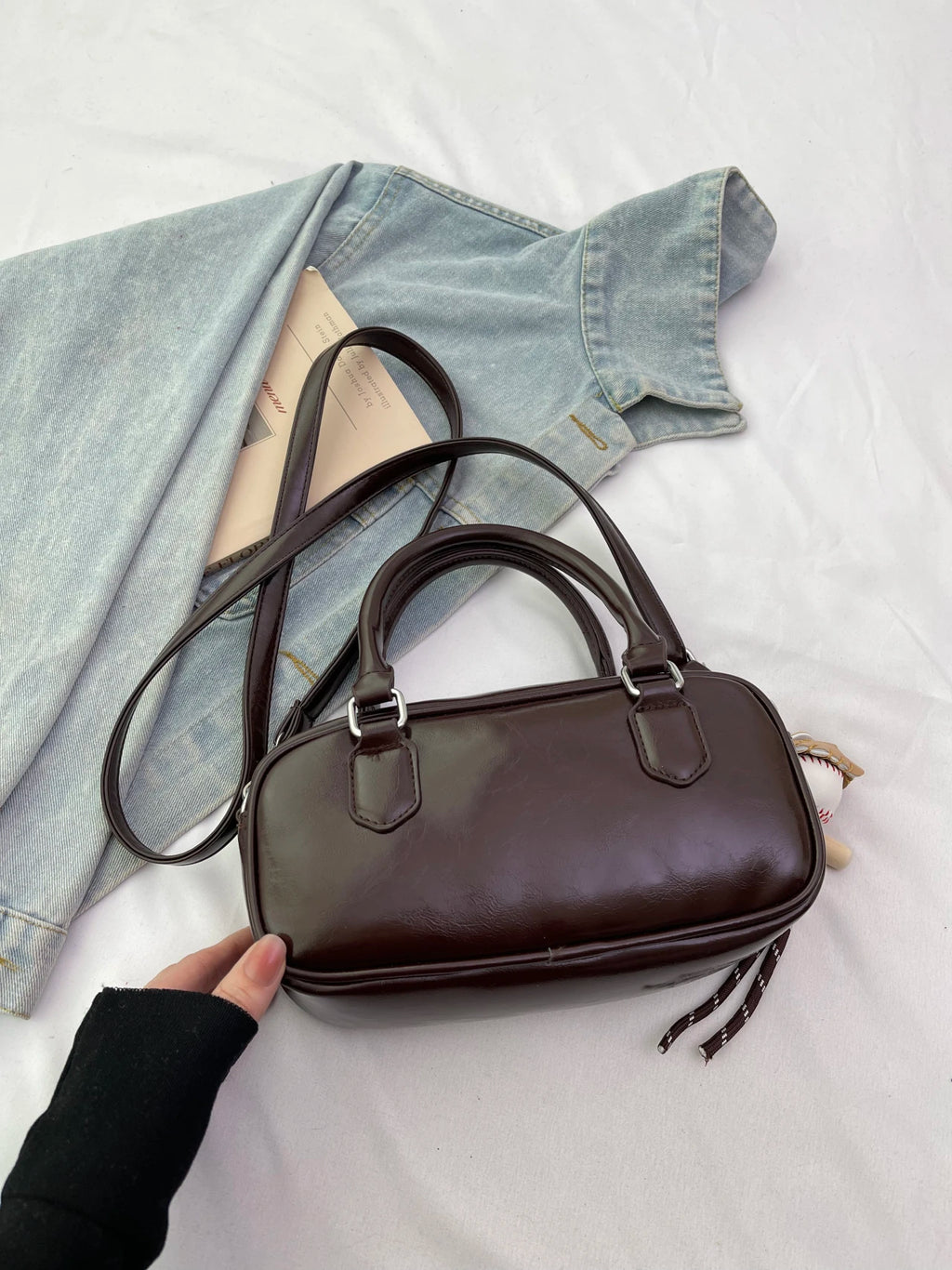 Miu - Style Small Square Boston Handbag - Spacious Shoulder Bag