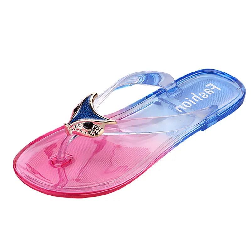 Trendy Women Flip Flops Summer Beach Sandals Waterproof Lightweight Non Slip Casual Crystal Fashion