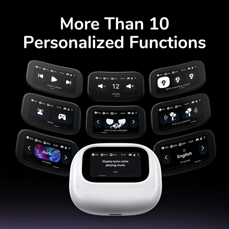 LCD Full Color Smart Screen Wireless TWS Bluetooth Earphones Earbuds 52dB Active Noise Cancelling ANC In Ear Headphones