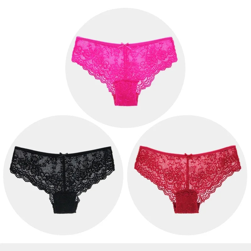 Fashion Sexy Full Lace Panties Transparent Women Briefs Female Hollow Out Low Cut Panty Breathable Bow Wholesale Underwear