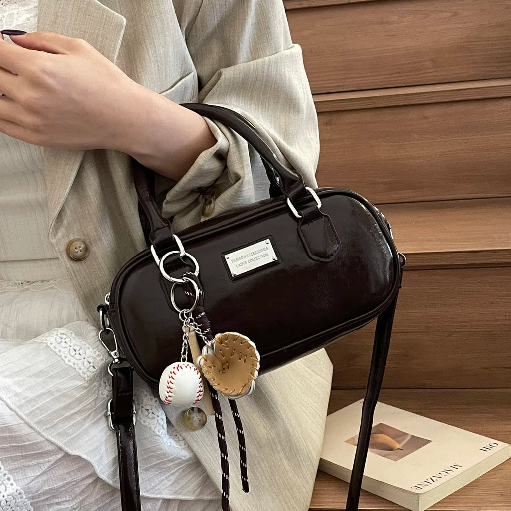 Miu - Style Small Square Boston Handbag - Spacious Shoulder Bag