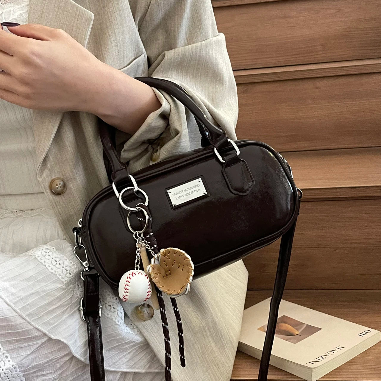 Miu - Style Small Square Boston Handbag - Spacious Shoulder Bag