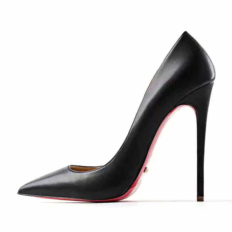 Women's heels 2025 trend Leather Luxury Pumps Red Bottom Pointed Toe High Heels Elegant Stiletto Party Ladies Shoes Woman 12cm