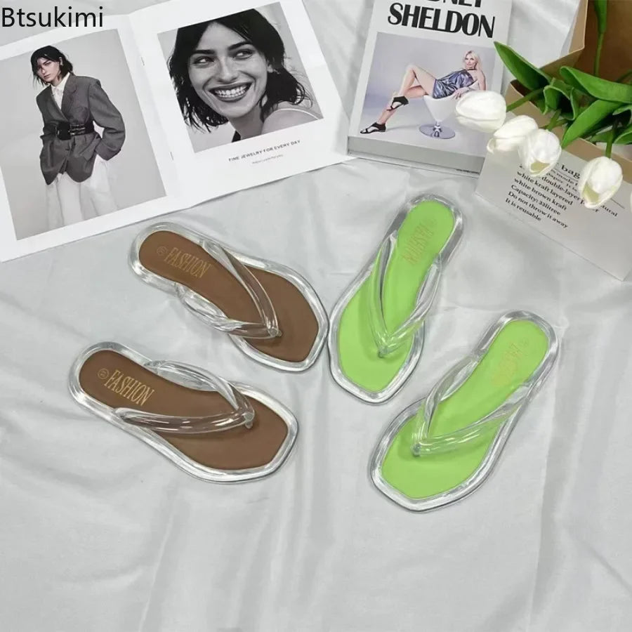 Women's Summer Candy Color Flip Flops Fashion All Match Outdoor Casual Flat Slippers Ladies Soft Soled Beach Sandal Women Slides