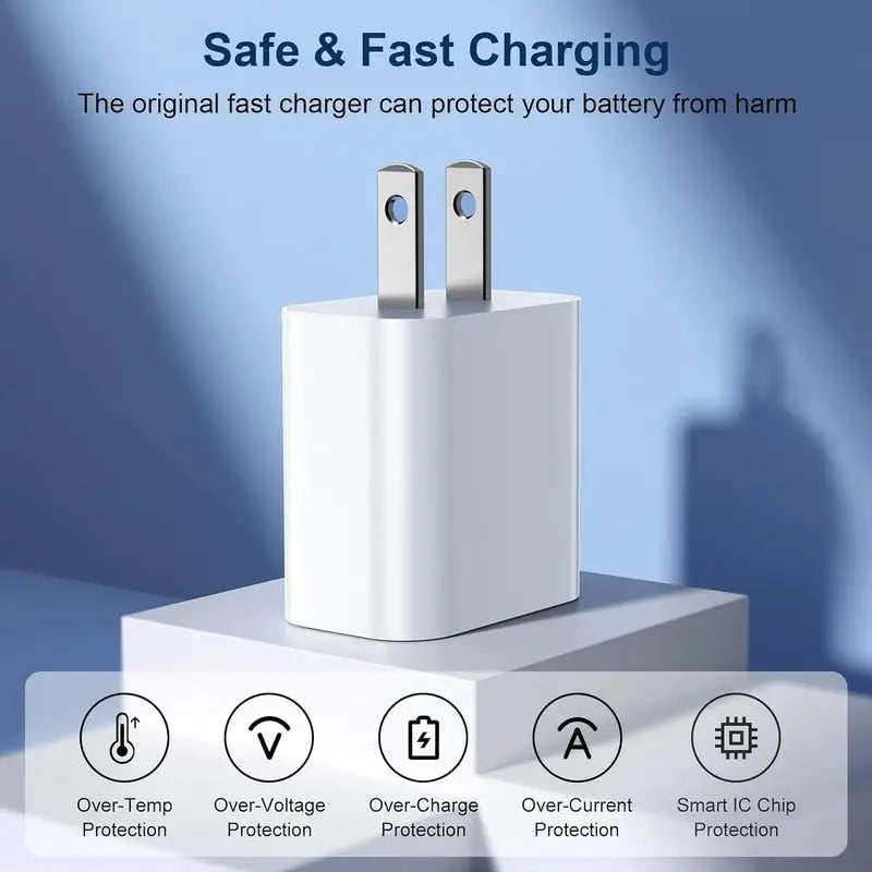 4 Pack 20W USB-C iPhone Fast Charger with Lightning Cable - [MFi Certified] Fast Charger
