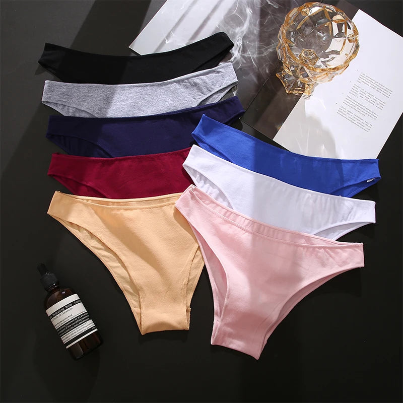 FINETOO 5PCS/Set M-XXL Panties Women Cotton Lingerie Woman Underwear Sexy Femme Underwear Girls Under pant Panty 7 Solid Colors