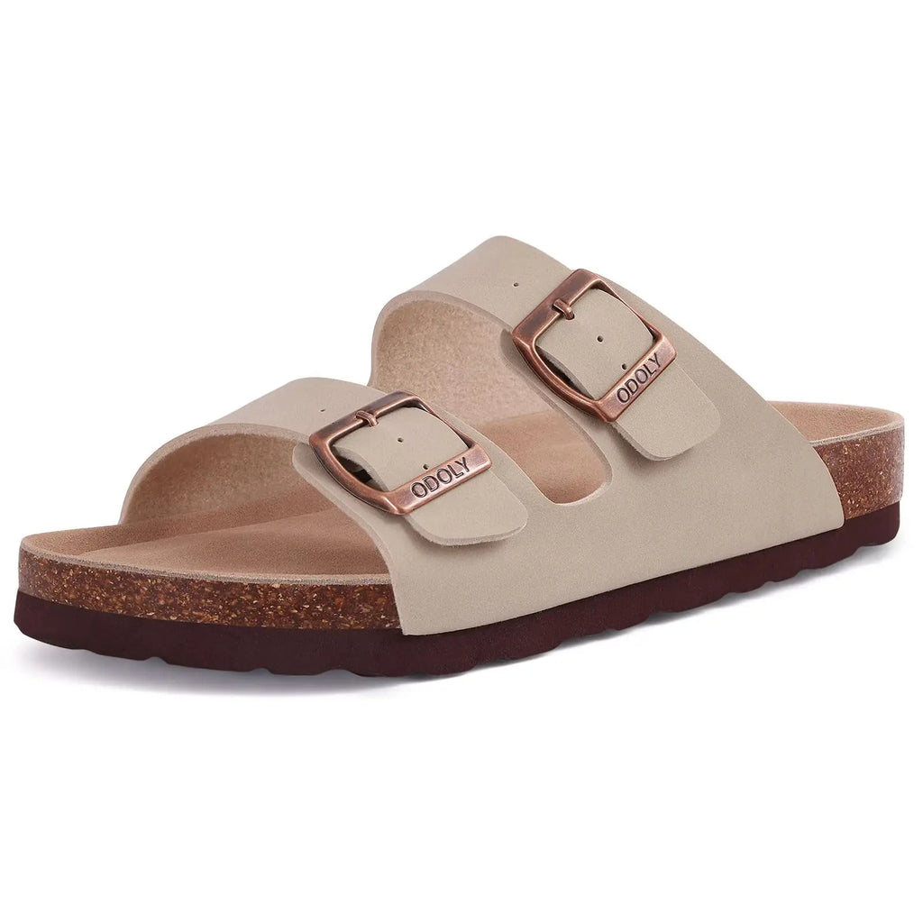 Evshine Platform Suede Sandals for Women Soft Cork Footbed Summer Slides with Adjustable Buckle Outdoor Slides With Arch Support
