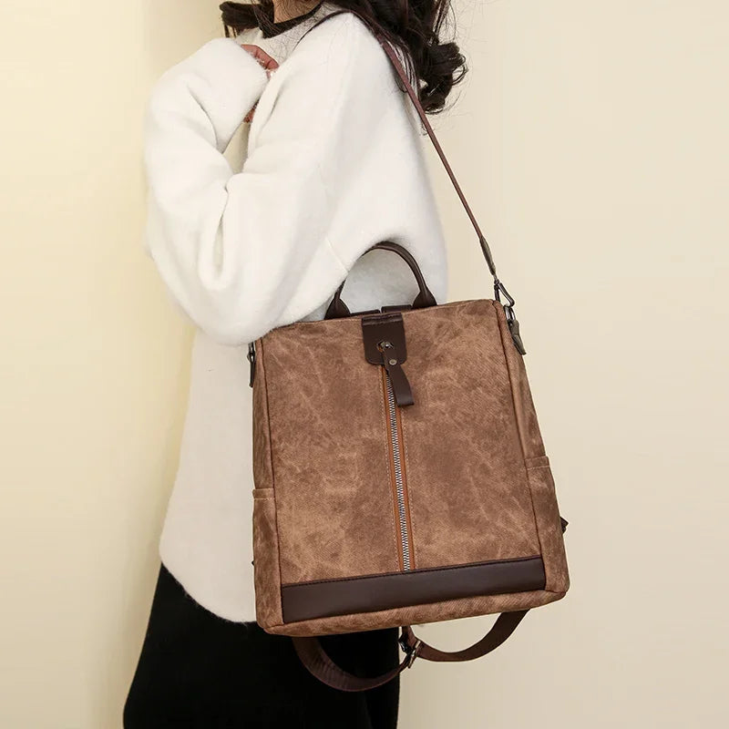 Anti Theft Backpack Female Lightweight PU Leather Rucksacks Large Shoulder Bags