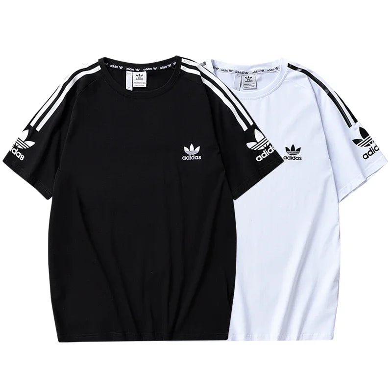 Adidas White Stripe T-shirts Short Sleeve Round Nest Breathable Shirt