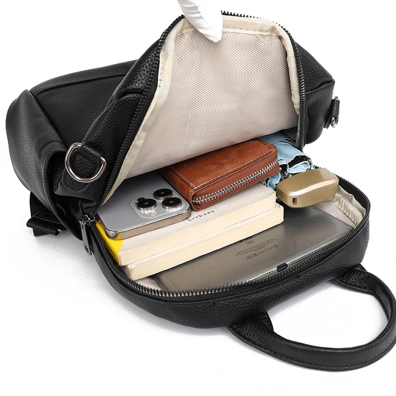 Bagpack Daypacks Large Solid Color Leather Rucksacks