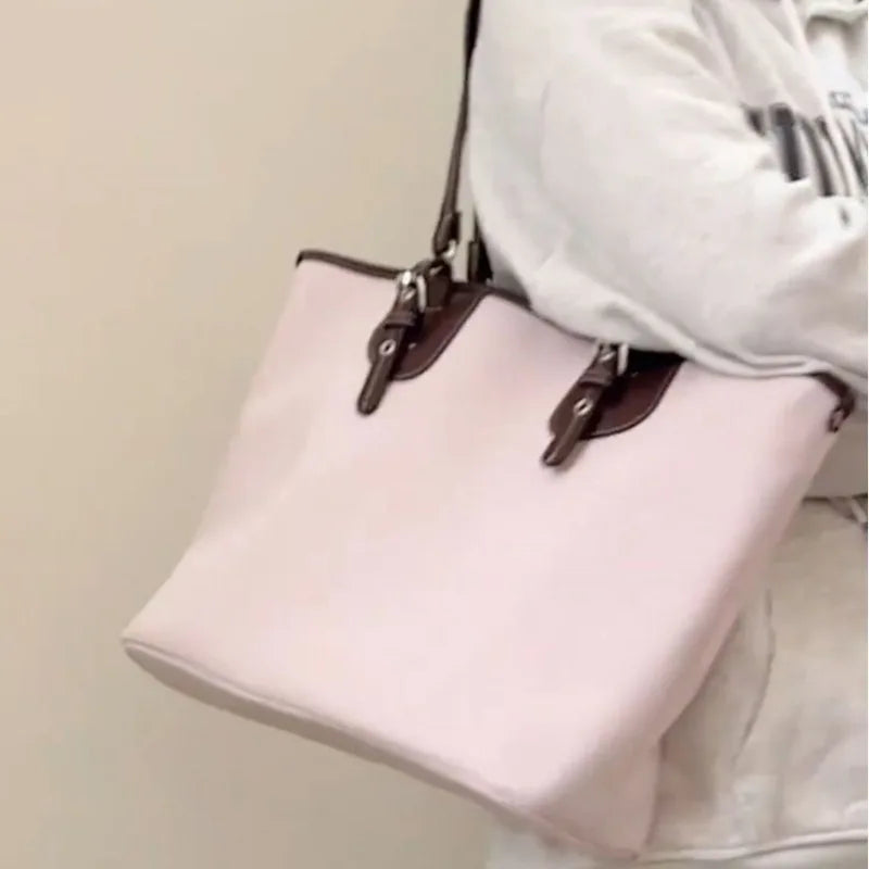 Spring and Summer Vintage Plaid Pink Tote Fashion Sweet Lazy Wind Tote Large Capacity High Value Armpit Bags