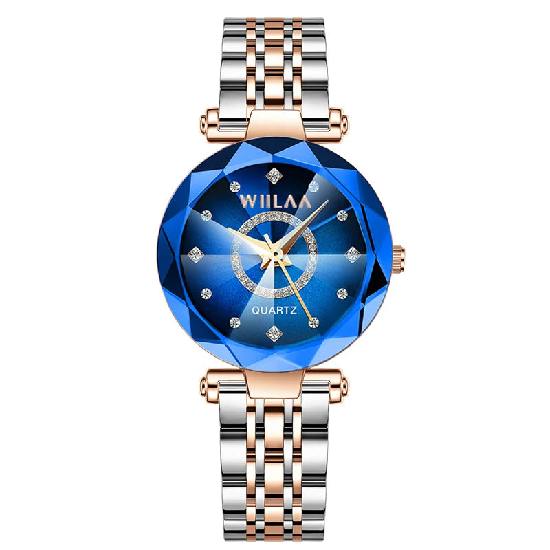 WIILAA Ocean Star Women Crystal Watch 2025 Top Brand Luxury Rose Gold Women Bracelet Wrist Watch For Ladies Relogio Feminino