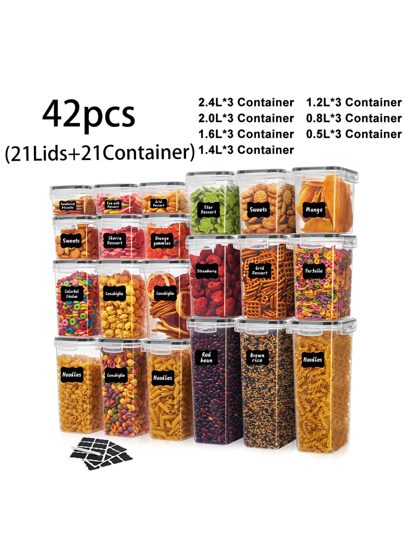 42pcs,Airtight storage bins, multi-purpose leak-proof and reusable food stackable food airtight bins