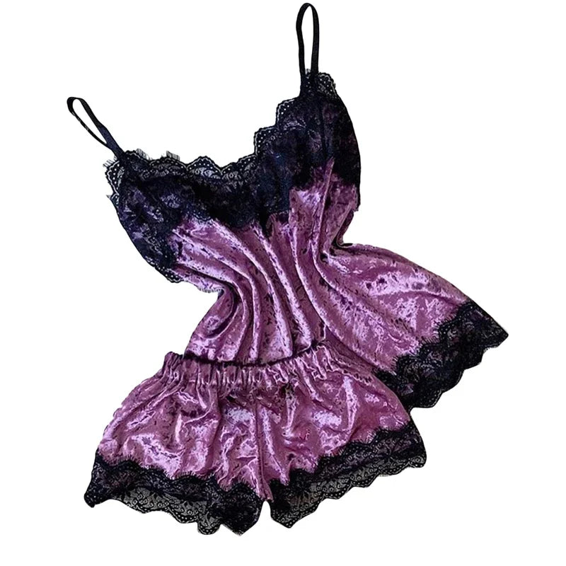 Sexy Sleepwear Bow Shorts V-Neck Tops Velvet Pajamas Sleepwear