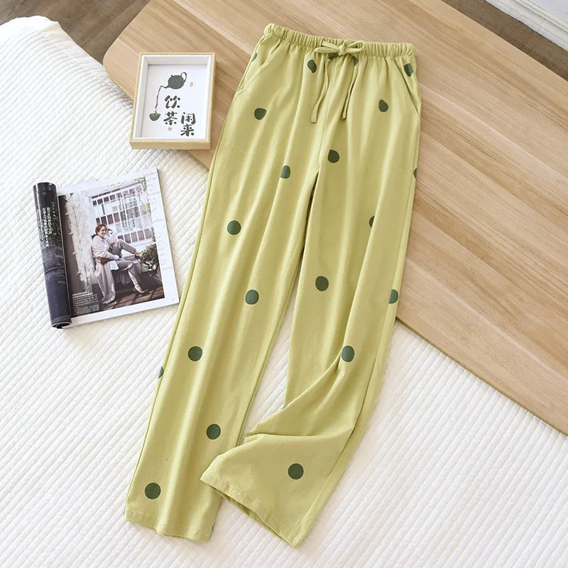 New Spring/Summer Women's Sleeping Pants 100% Pure Cotton Knitted Love Pants Straight Leg Casual Home Pants Lounge Wear