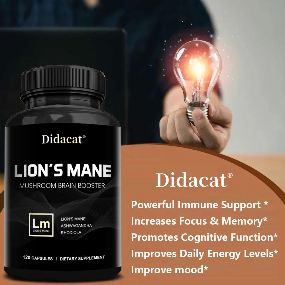 Lion's Mane Supplement Mushroom Capsules - Health Focus Support, Healthy Energy Levels, Mood & Immune Function Support, Non-GMO