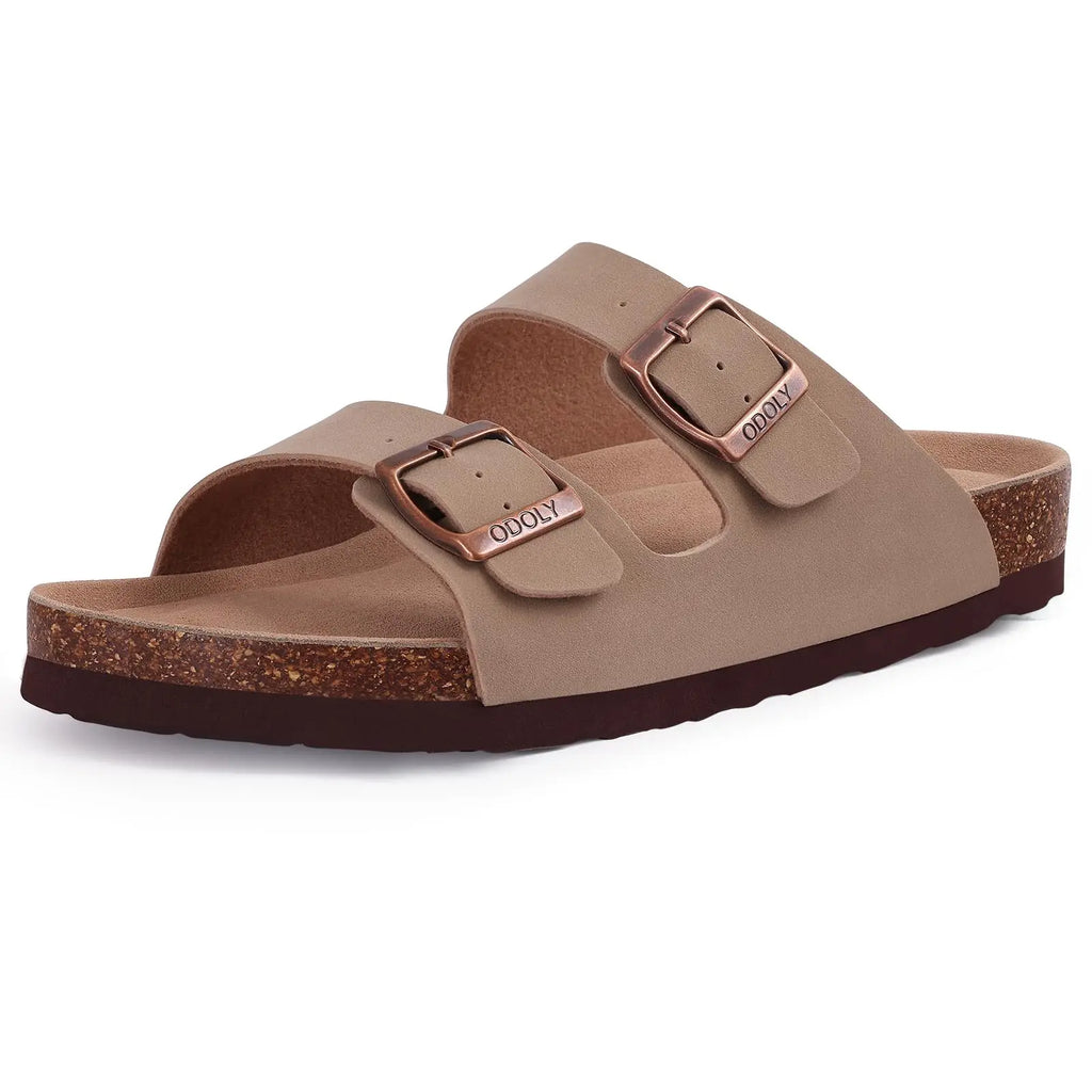 Evshine Platform Suede Sandals for Women Soft Cork Footbed Summer Slides with Adjustable Buckle Outdoor Slides With Arch Support