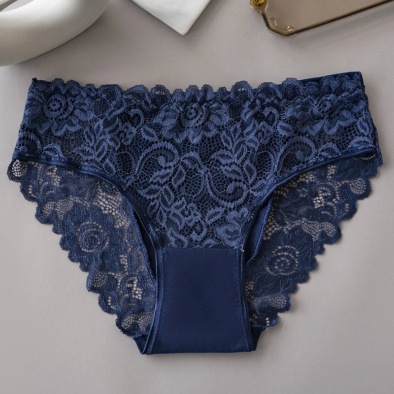 6PCS Cotton Lace Panties Set Solid Color Floral Hollow Out Sexy Women's Briefs Breathable Comfy Female Underwear Lingerie