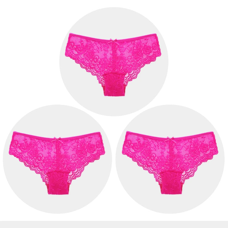 Fashion Sexy Full Lace Panties Transparent Women Briefs Female Hollow Out Low Cut Panty Breathable Bow Wholesale Underwear