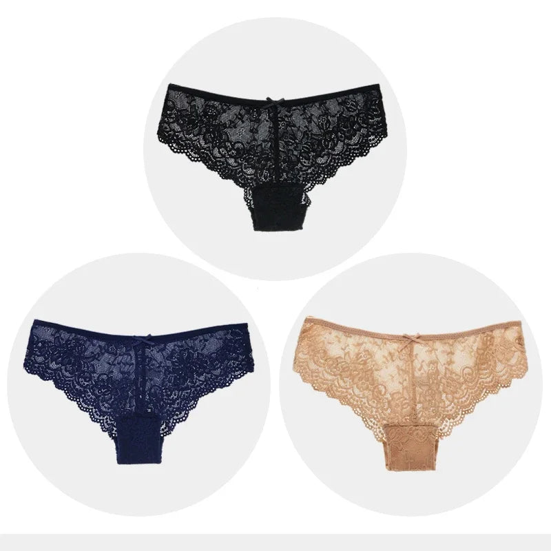 Fashion Sexy Full Lace Panties Transparent Women Briefs Female Hollow Out Low Cut Panty Breathable Bow Wholesale Underwear