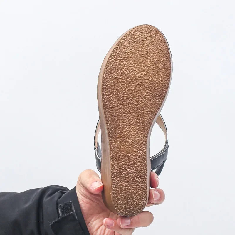 2025 Luxe PU Leather Wedge Sandals - Comfortable Non-Slip Platform for Women - Perfect for Summer Beach Adventures