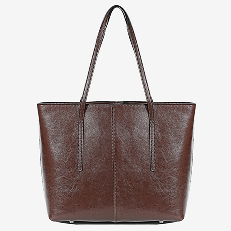 Burminsa Cowhide Genuine Leather Large Tote Bags For Women 2025 Trend Designer A4 Commuter Shoulder Bags Shopper Ladies Handbags