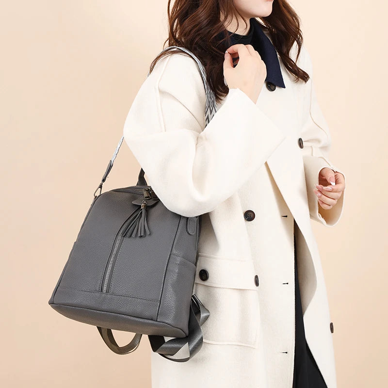 Bagpack Daypacks Large Solid Color Leather Rucksacks