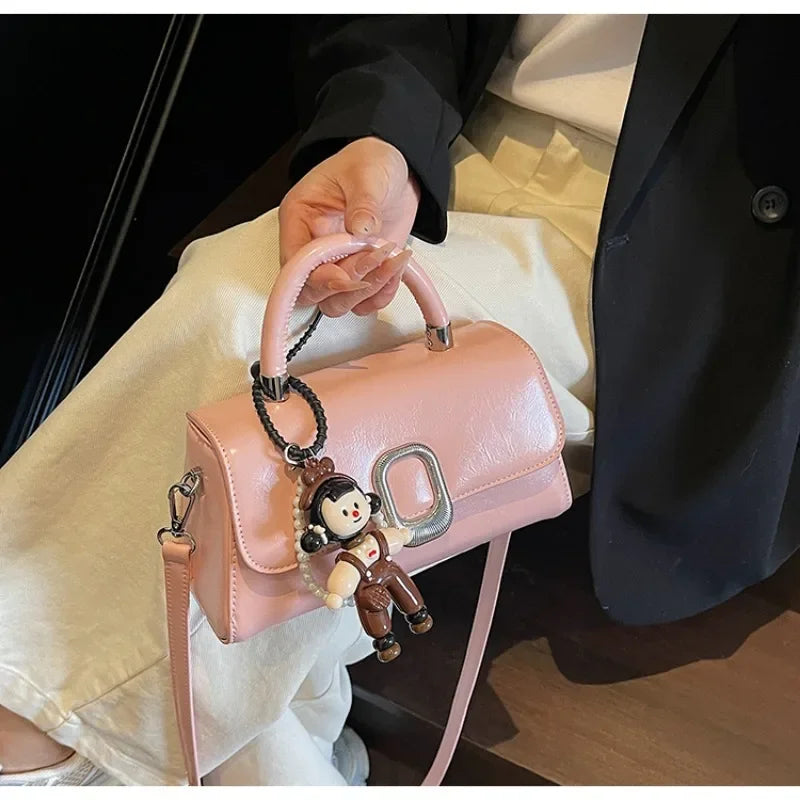 Premium Leather Crossbody Bag - Minimalist Elegant Clutch With Vintage Gold Accents & Party-Ready Charm