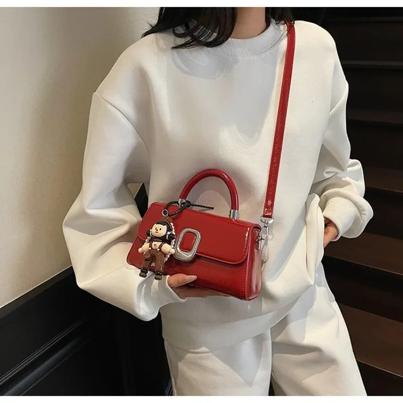 Premium Leather Crossbody Bag - Minimalist Elegant Clutch With Vintage Gold Accents & Party-Ready Charm