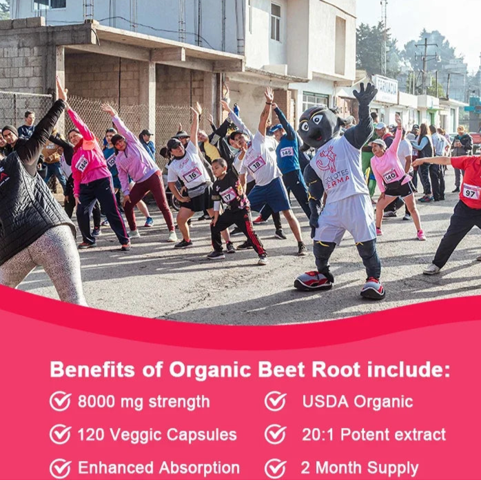 Organic Beetroot Capsules 8000 mg - Athletic Performance, Digestive and Heart Health Supplement