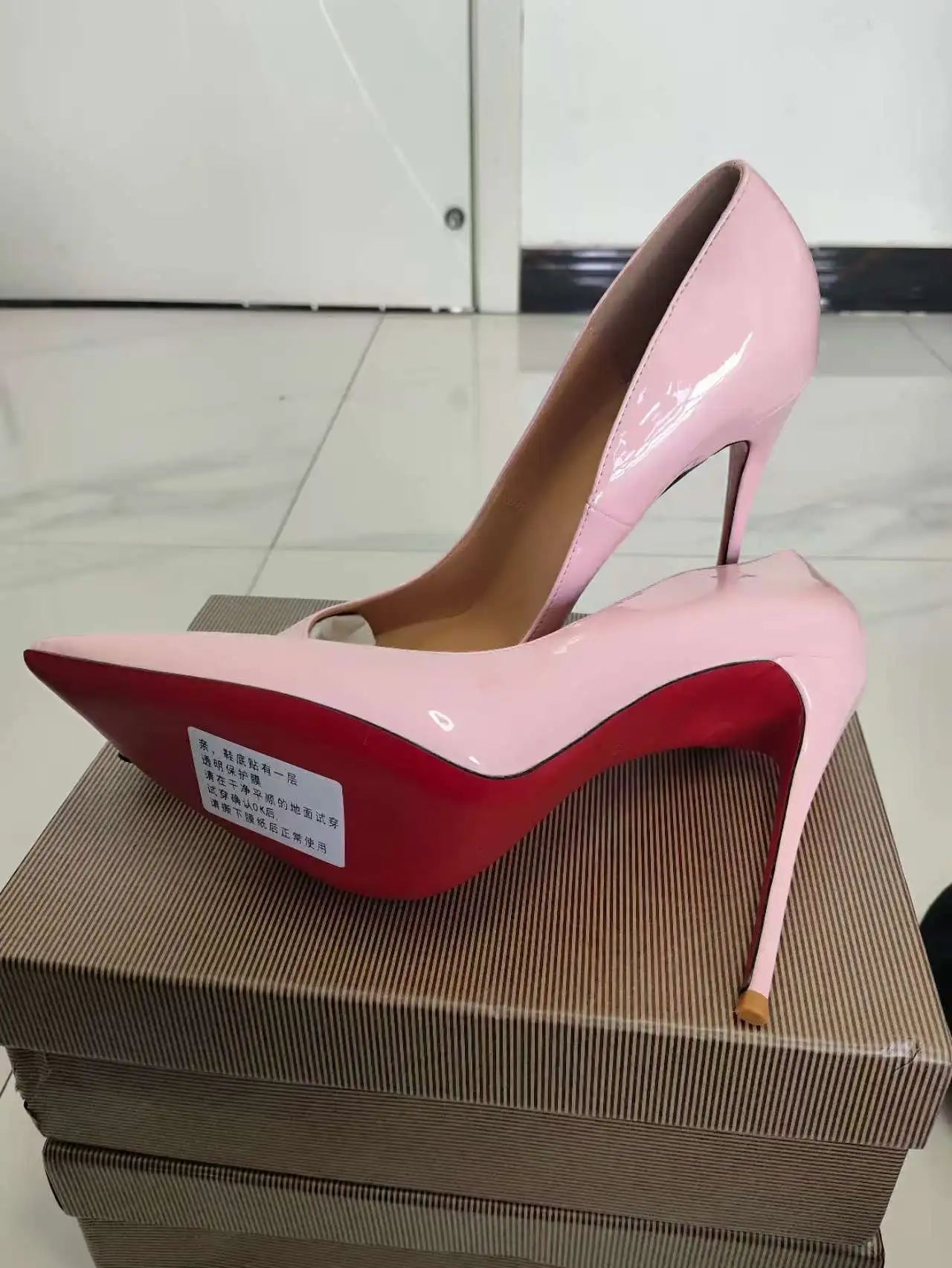 Classic Style Women Patent Pointed Toe Slip On 12cm High Heel Shoes Elegant Ladies Plain Stiletto Pumps Black Red White