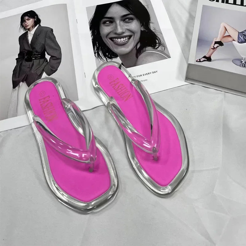 Women's Summer Candy Color Flip Flops Fashion All Match Outdoor Casual Flat Slippers Ladies Soft Soled Beach Sandal Women Slides