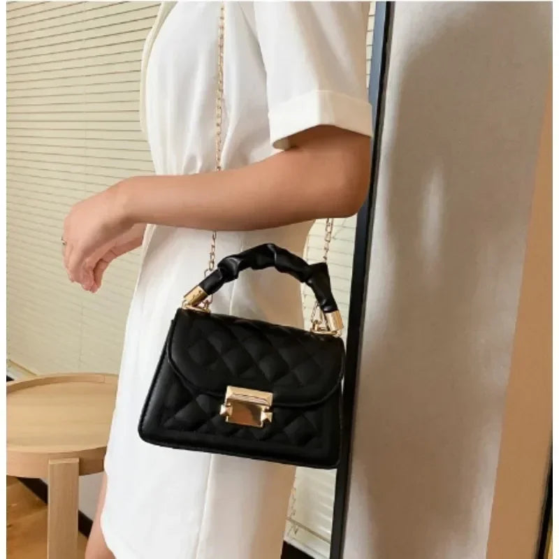 Women PU Leather Small Designer Chain Rhomboid Handbag