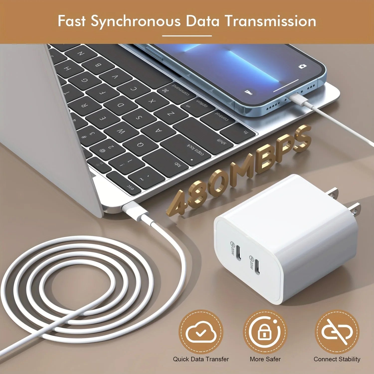 2Packs For IPhone Charger Fast Charging, 40W Dual USB C Wall Charger With 10FT USB C Lightning Cable For IPhone14/13/12/11 Pro