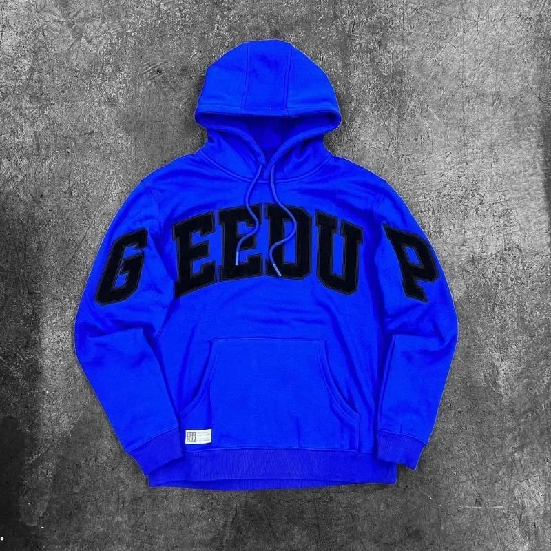 Classic letter embroidery loose high street design sports casual hooded sweatshirt