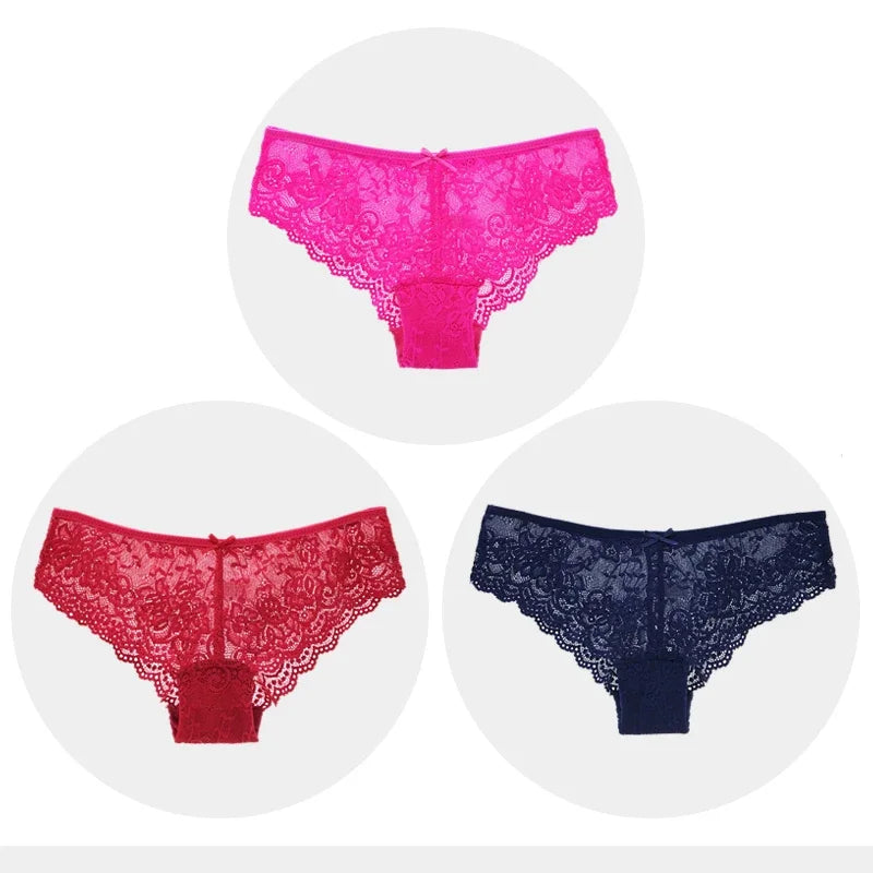 Fashion Sexy Full Lace Panties Transparent Women Briefs Female Hollow Out Low Cut Panty Breathable Bow Wholesale Underwear