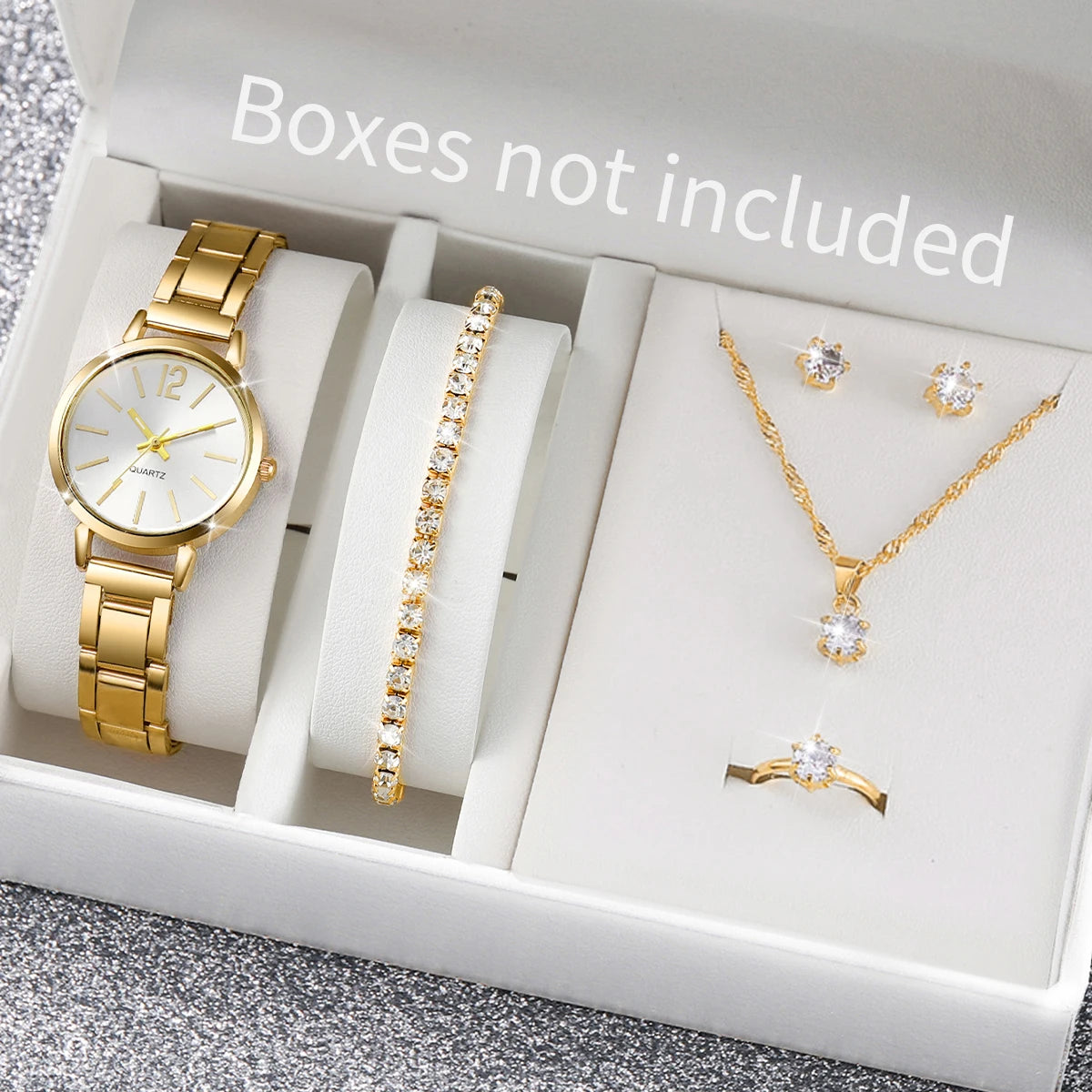 5/6PCS Fashion Women Watches Jewelry Set Luxury Analog Quartz Watch for Women Reloj Mujer Girls Clock Gift（Without Box）