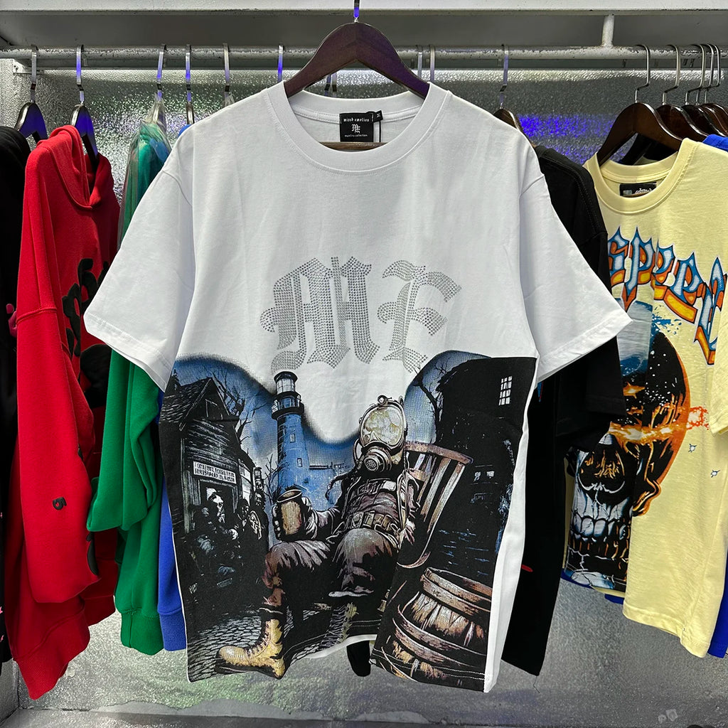 Mixed Emotion Letter Rhinestone Short Sleeve Black Oversized Tshirt