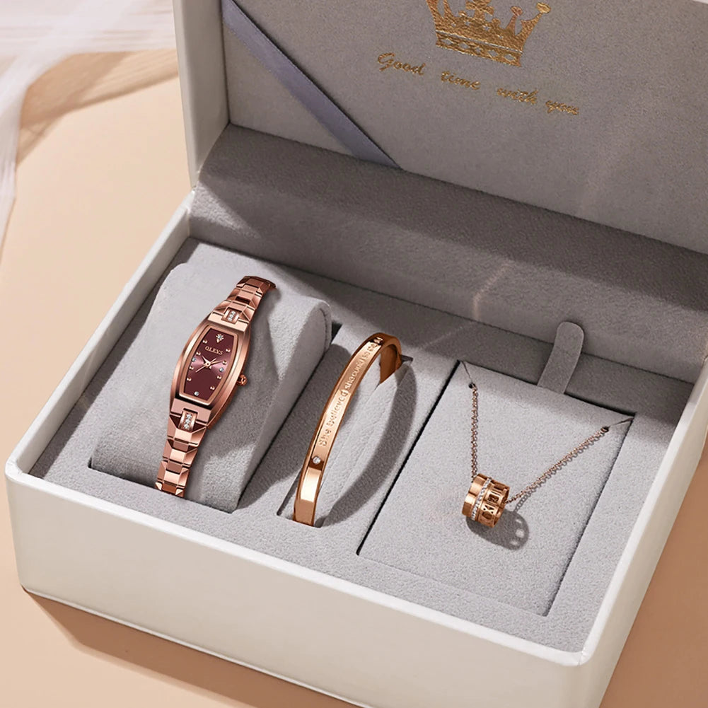 OLEVS 5501 Ladies Watch Luxury Elegant Fashionable Tungsten Steel Quartz Wristwatch Waterproof Watches For Women Set Reloj