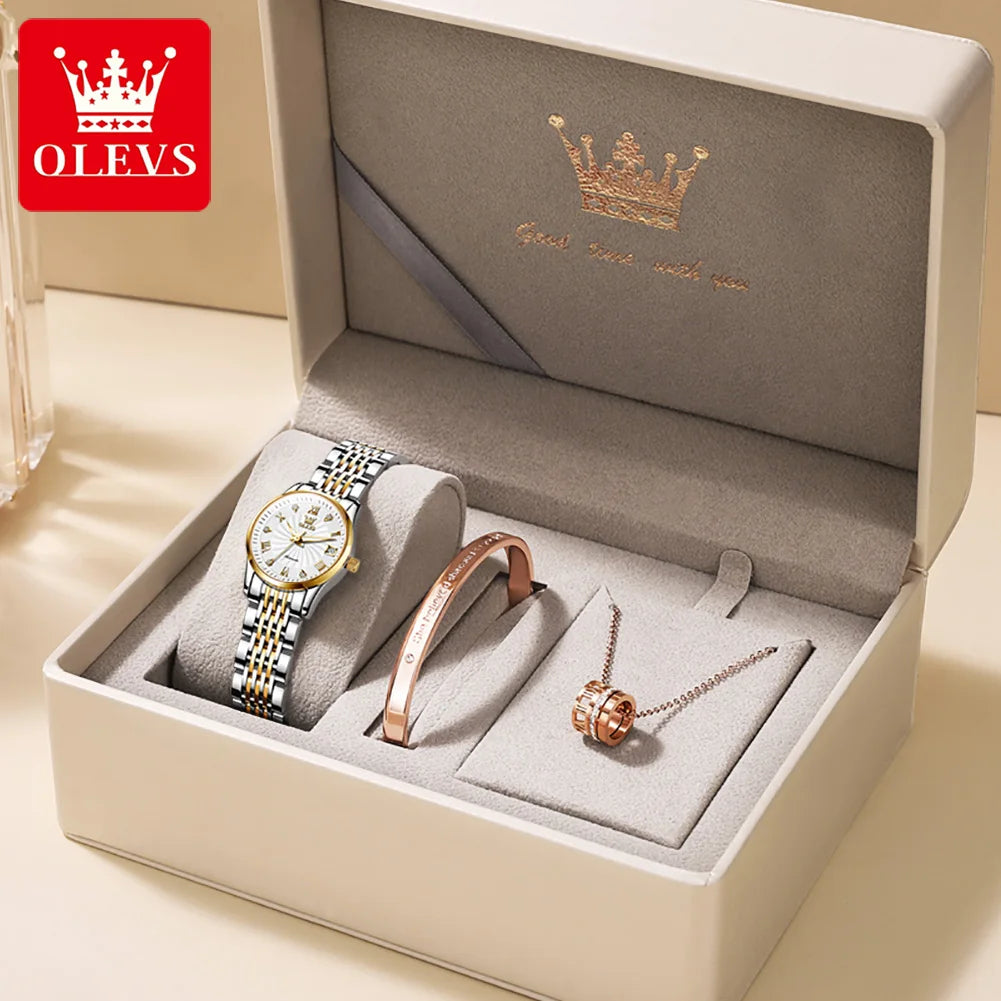 OLEVS 6630 Ladies Watch Luxury Elegant Automatic Mechanical Watch Waterproof Luminous  Stainless Steel  Date Watch For Women Set