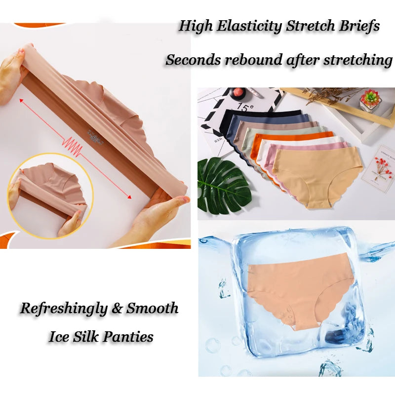6Pcs/set Seamless Ice Silk Briefs Sexy Wavy Edge Underwear for Women Female Mid-waist Panties M-XL High Elasticity Lingerie New