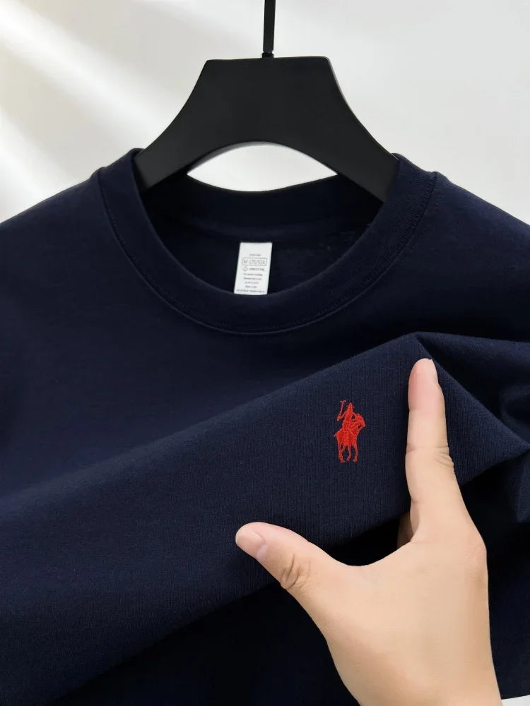 100% pure cotton short sleeve round neck men's T-shirt hot selling luxury brand summer exquisite pony embroidery breathable top
