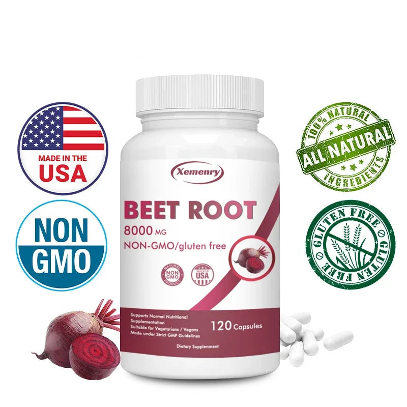 Organic Beetroot Capsules 8000 mg - Athletic Performance, Digestive and Heart Health Supplement