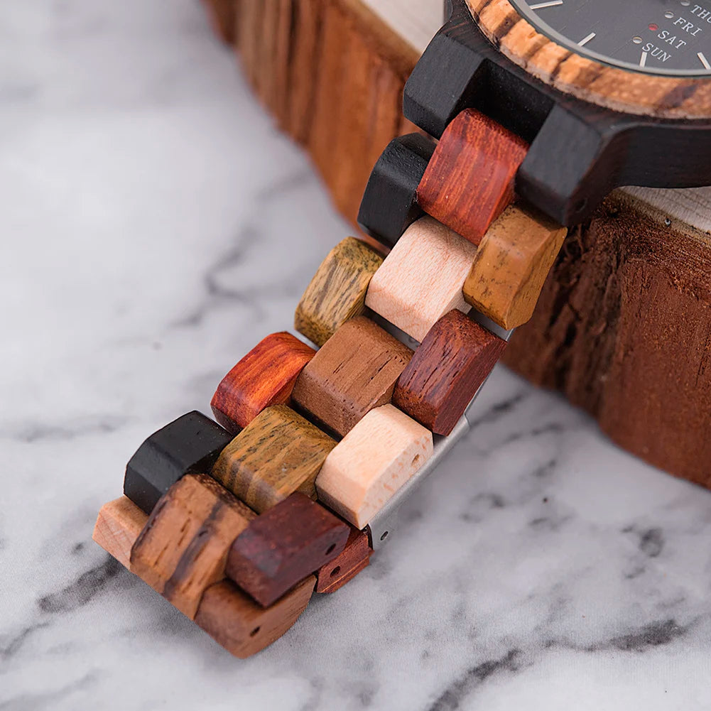 BOBO BIRD Wood Watch Men Women Quartz Week Date Couple Timepiece Colorful Wooden Band Logo Customize Gift Wholesale Dropship