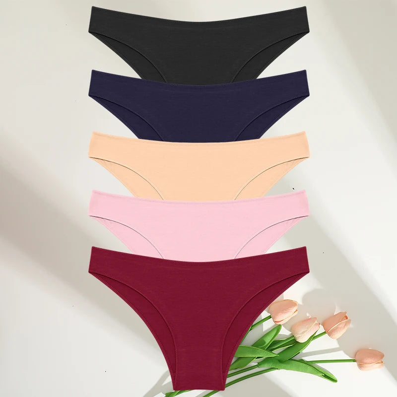 FINETOO 5PCS/Set M-XXL Panties Women Cotton Lingerie Woman Underwear Sexy Femme Underwear Girls Under pant Panty 7 Solid Colors