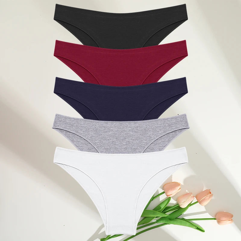 FINETOO 5PCS/Set M-XXL Panties Women Cotton Lingerie Woman Underwear Sexy Femme Underwear Girls Under pant Panty 7 Solid Colors