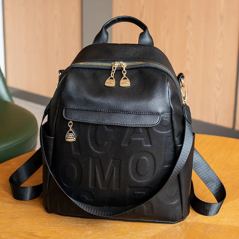 High-end new style Korean version of casual backpack, ladies PU fashion personality simple female bag large capacity trend trave