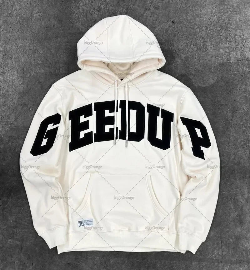 Classic letter embroidery loose high street design sports casual hooded sweatshirt
