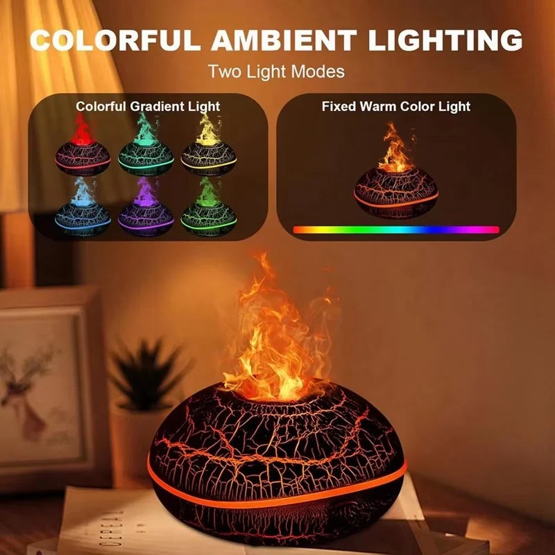 Flame Effect Aromatherapy Air Humidifier with 7 Color Lights - Essential Oil Diffuser, Flame Effect, Wide Spray Range